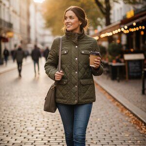 MCH Mentha & Chocolate  Olive Green Quilt  Zipper Closure Jacket   SZ L